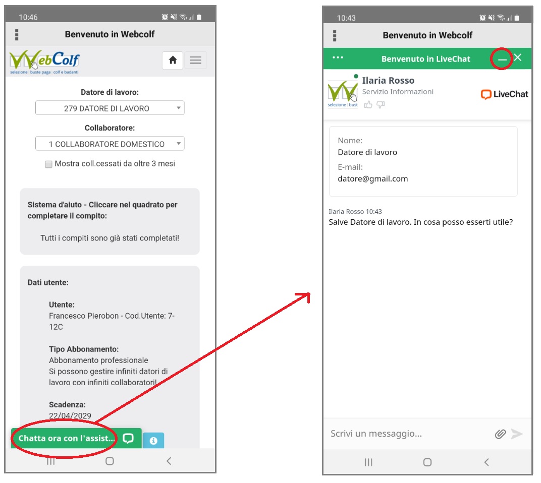 Assistenza via chat da app Assistenza via chat da app